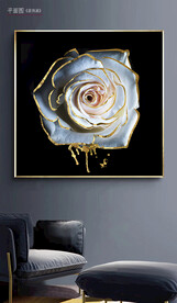 现代简轻奢金箔玫瑰花晶瓷装饰画