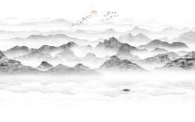意境水墨山水背景墙