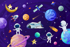 太空宇宙星球卡通宇航员星空背景