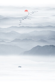 新中式水墨山水玄关画