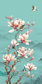 中式玉兰花工笔花鸟玄关装饰画