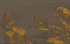 原创新中式国画山水建筑线描背景