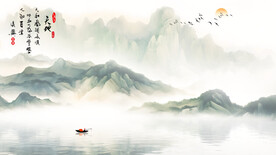 中式意境水墨山水画