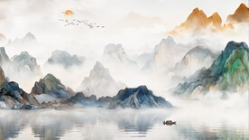 新中式山水风景背景墙