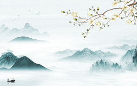 高端 大气中式山水 TIF分层