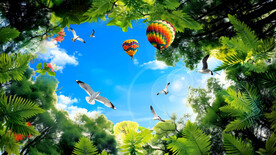 蓝天白云树叶吊顶