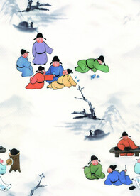 数码印花古画小人