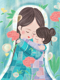 手绘母亲节温馨母女抽象风格插画
