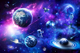 蓝色星球太空宇航员宇宙银河背景