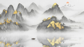 水墨山水金箔装饰画