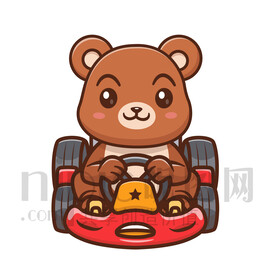 可爱卡通开卡丁车的狗熊