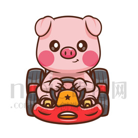 可爱卡通开卡丁车的猪猪