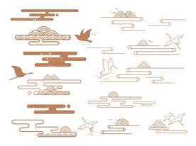 中式中国风线性山纹祥云纹山水纹