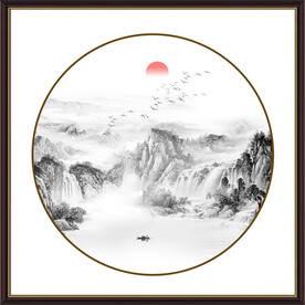 新中式圆形水墨画