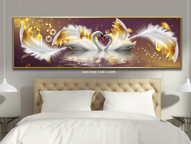 简约轻奢羽毛天鹅湖床头装饰画