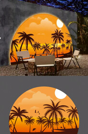 夕阳沙滩露营背景画