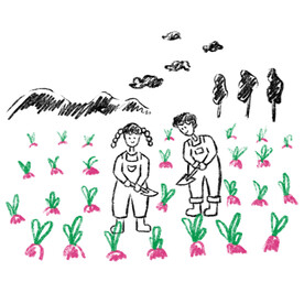 儿童拔萝卜插画