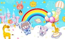 蓝色卡通城堡儿童房背景