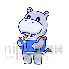 可爱卡通爱学习的河马