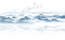 水墨山水画背景墙画