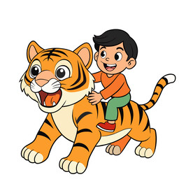 矢量人物骑老虎的小男孩