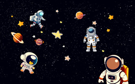 卡通星球宇航员太空宇宙星空背