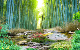 竹林流水生财电视背景墙