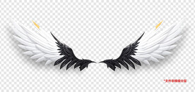 酷炫黑白动漫卡通羽毛翅膀