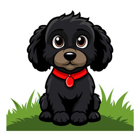 矢量动物草地上黑色的小狗