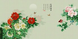牡丹工笔花鸟背景墙
