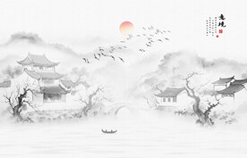 江南烟雨山水画