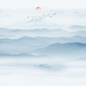 禅意山水水墨画背景墙