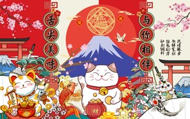 招财猫背景墙图片