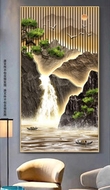 新中式家有靠山肌理山水玄关画