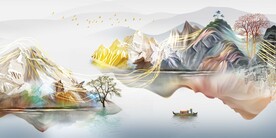 麋鹿山水装饰画