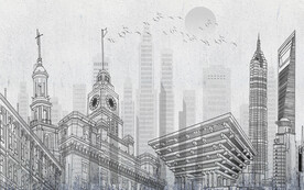 现代简约手绘城市建筑背景墙