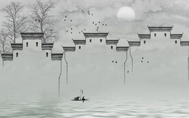 新中式水墨江南墙山水背景墙