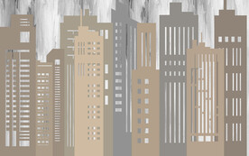 卡通城市几何楼房儿童房背景墙