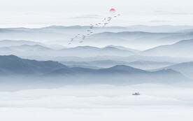 公司前台山水画背景墙