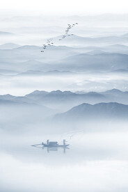 别墅水墨山水背景墙