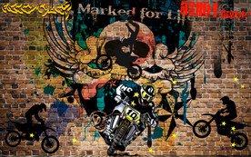 机车涂鸦工装背景墙