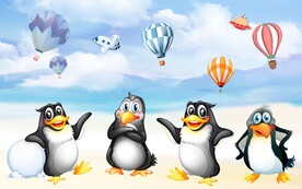 卡通企鹅沙滩背景墙