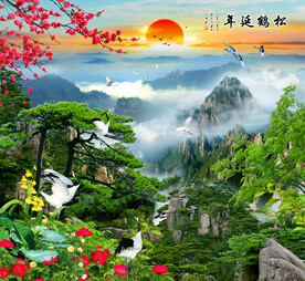 山水画旭日东升 