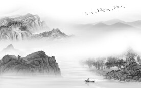 简约 淡雅灰山水画 TIf分层