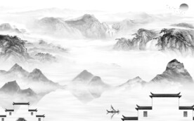 中式 新品灰山水画 TIf分层