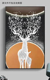 现代轻奢意境线条麋鹿玄关装饰画