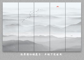 中式屏风隔断水墨山水画