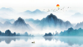 新中式水墨山水风景 