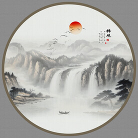 圆形禅意水墨山水