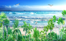 沙滩海景3d背景墙
